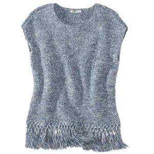 EUC Orvis Marled Blue Sleeveless Knit Fringe Hem Sweater